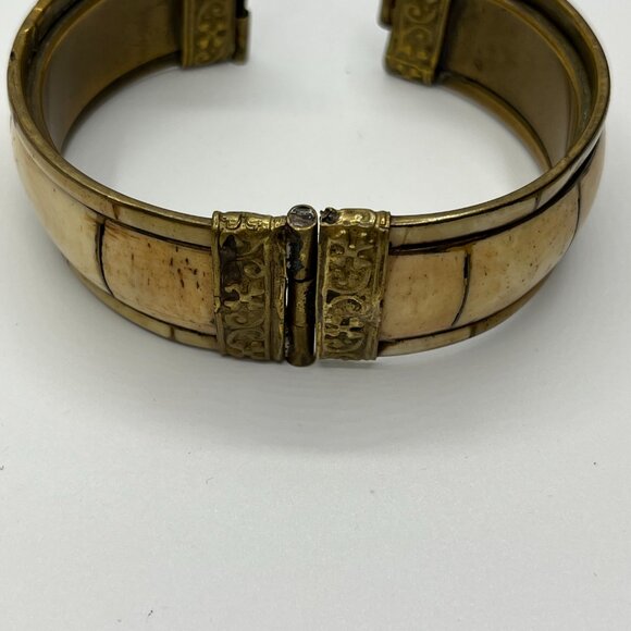 Vintage Brass Inlaid Tribal Bangle / Bracelet India JP231 - Picture 7 of 8